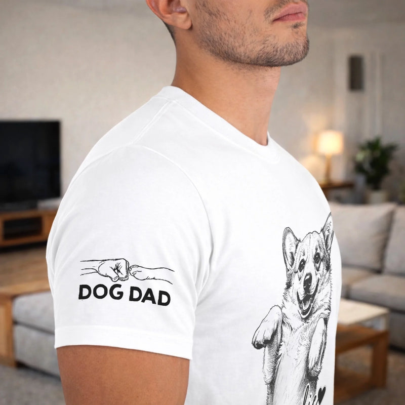 Custom Unisex T-Shirt With Design On Sleeve - Personalized Father's Day Gifts For Dog Cat Lovers, Dog Dad And Mom, Cat Owners - Happiness Starts With You