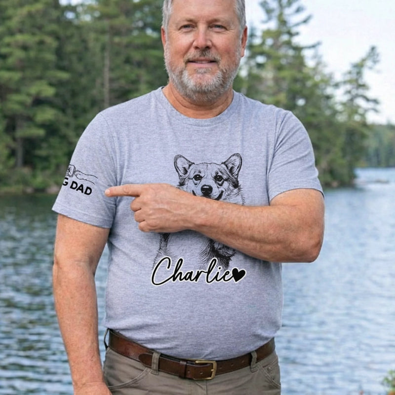 Custom Unisex T-Shirt With Design On Sleeve - Personalized Father's Day Gifts For Dog Cat Lovers, Dog Dad And Mom, Cat Owners - Happiness Starts With You