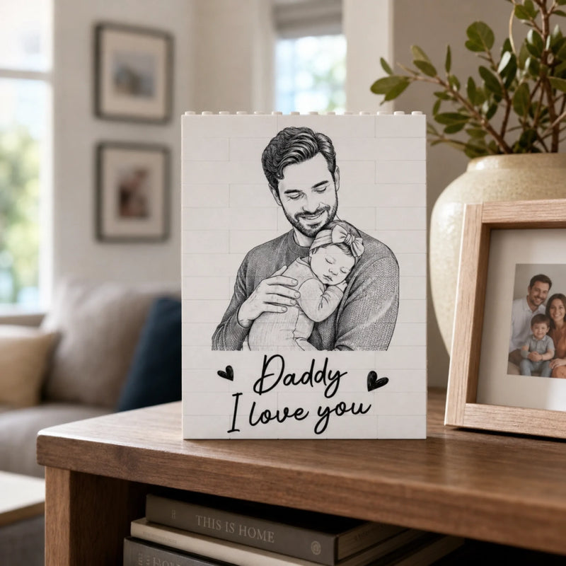 Custom Photo Vertical Rectangle Shaped Building Brick Blocks - Personalized Father's Day Birthday Gifts For Dad, Grandpa - Love Built Brick By Brick