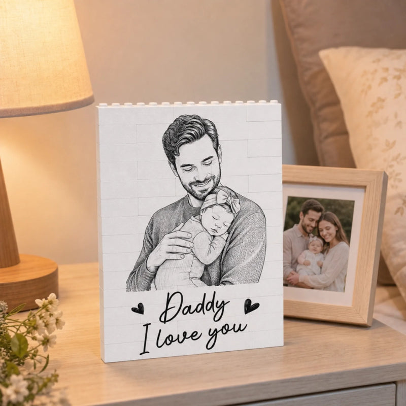 Custom Photo Vertical Rectangle Shaped Building Brick Blocks - Personalized Father's Day Birthday Gifts For Dad, Grandpa - Love Built Brick By Brick