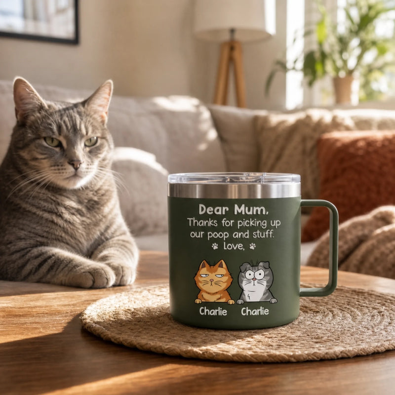 Thanks For Being My Human Servant - Dog Personalized Custom 14oz Stainless Steel Tumbler With Handle - Gift For Pet Owners, Pet Lovers