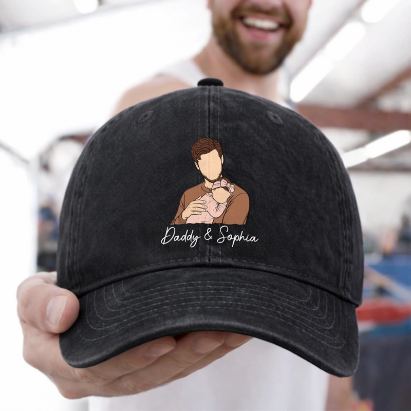 Custom Photo Vintage Washed Denim Baseball Cap - Personalized Father's Day Gifts For Dad, Grandpa - Classic Dad Energy