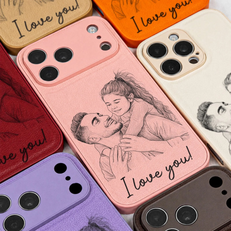 Custom Photo Leather Phone Case - Personalized Father's Day Birthday Gifts For Dad, Grandpa - Dad Makes Life Complete