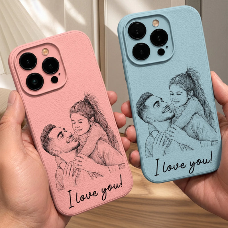 Custom Photo Leather Phone Case - Personalized Father's Day Birthday Gifts For Dad, Grandpa - Dad Makes Life Complete