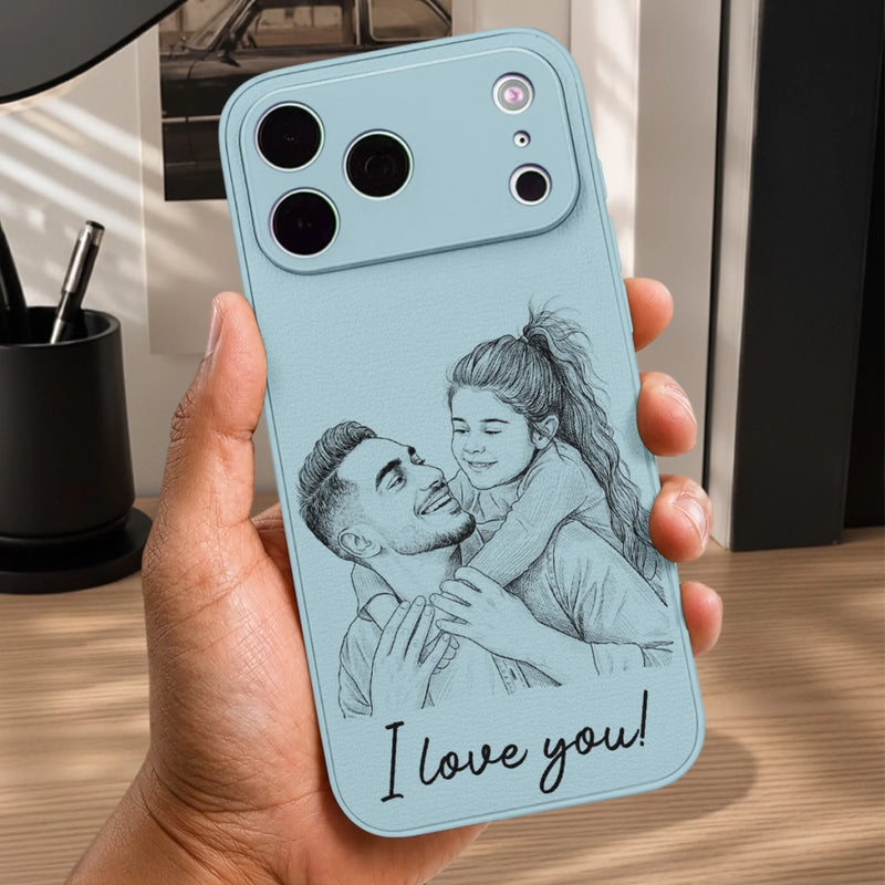 Custom Photo Leather Phone Case - Personalized Father's Day Birthday Gifts For Dad, Grandpa - Dad Makes Life Complete