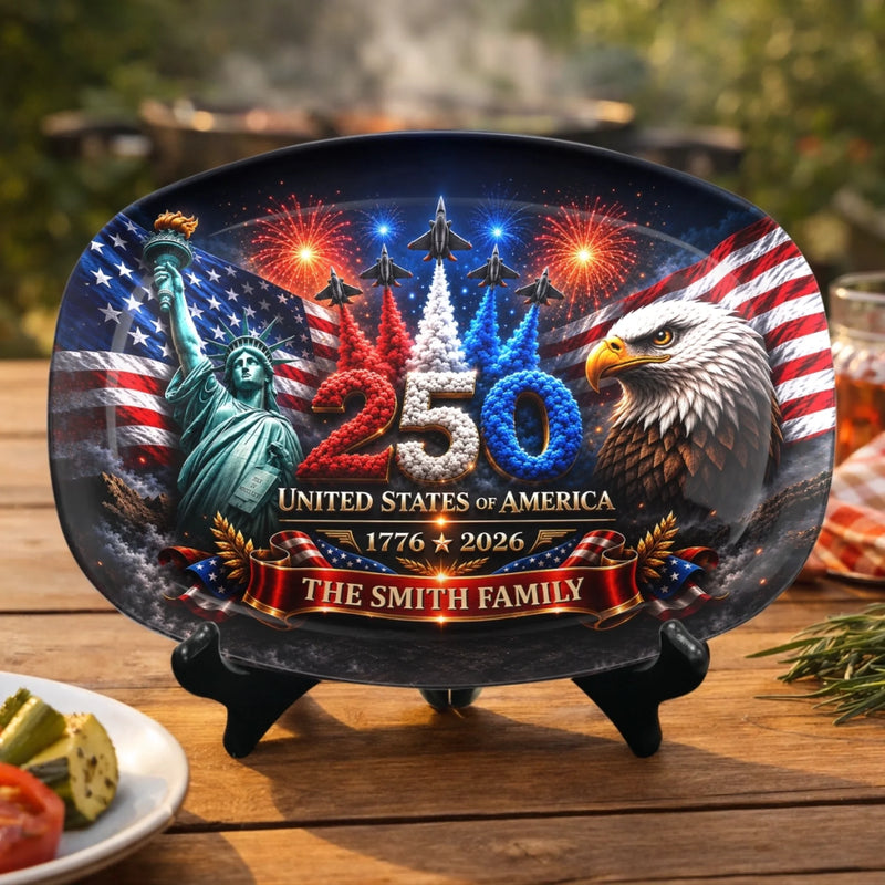 Custom Platter - Personalized America 250th Anniversary Gifts For Mom, Dad, Brother, Sister, Kids - Stars Stripes Family Time