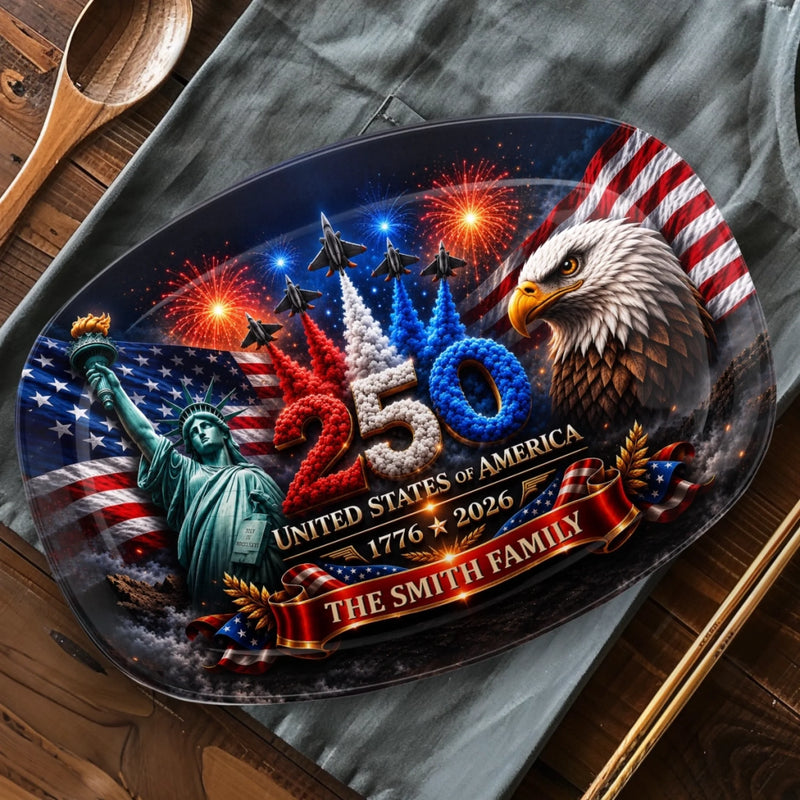 Custom Platter - Personalized America 250th Anniversary Gifts For Mom, Dad, Brother, Sister, Kids - Stars Stripes Family Time