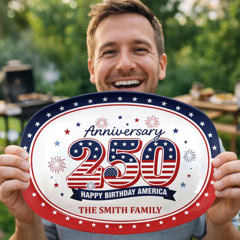 Custom Platter - Personalized America 250th Anniversary Gifts For Mom, Dad, Brother, Sister, Kids - Family Traditions Start Here