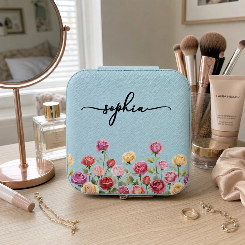 Custom Square Jewelry Case - Personalized Best Friend Birthday Gifts For Women, Besties, Sisters, BFF - Petals, Pearls And Pretty Things