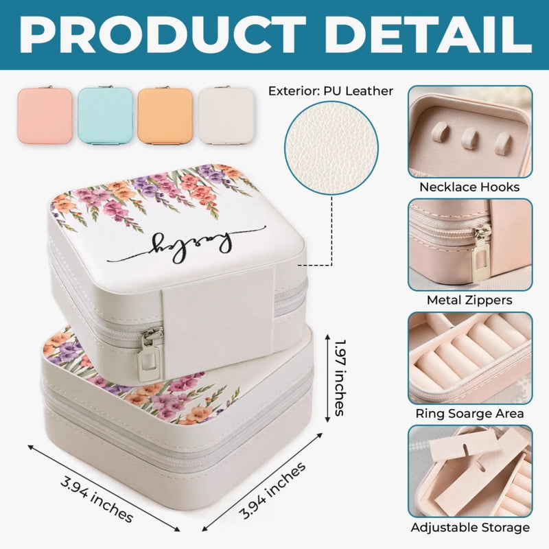Custom Square Jewelry Case - Personalized Best Friend Birthday Gifts For Women, Besties, Sisters, BFF - Petals, Pearls And Pretty Things