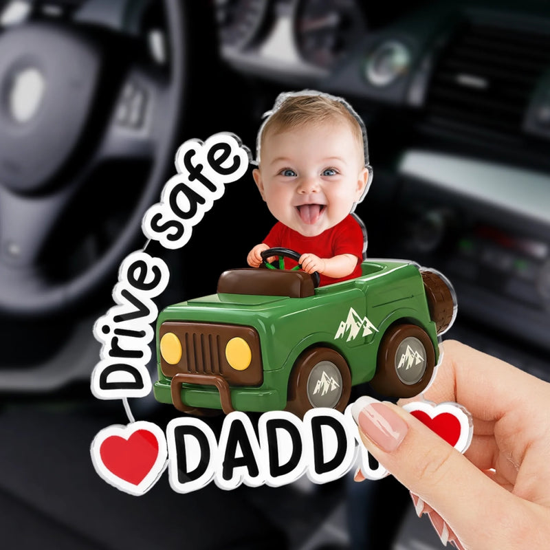 Custom Photo Acrylic Car Visor Clip - Personalized Father's Day Gifts For Dad, Grandpa - Tiny Rider, Big Love