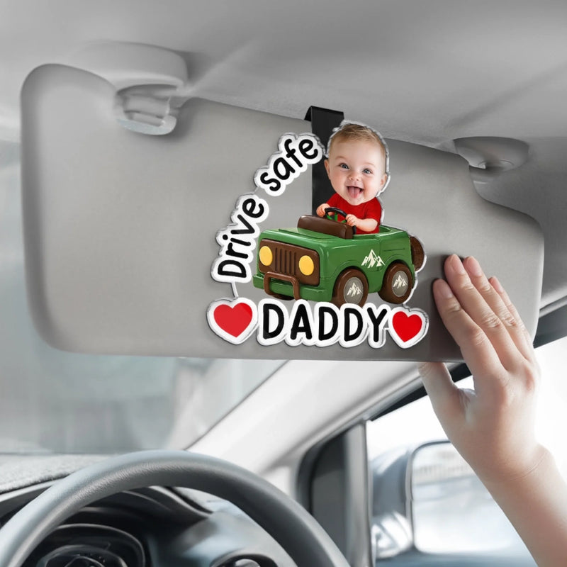 Custom Photo Acrylic Car Visor Clip - Personalized Father's Day Gifts For Dad, Grandpa - Tiny Rider, Big Love
