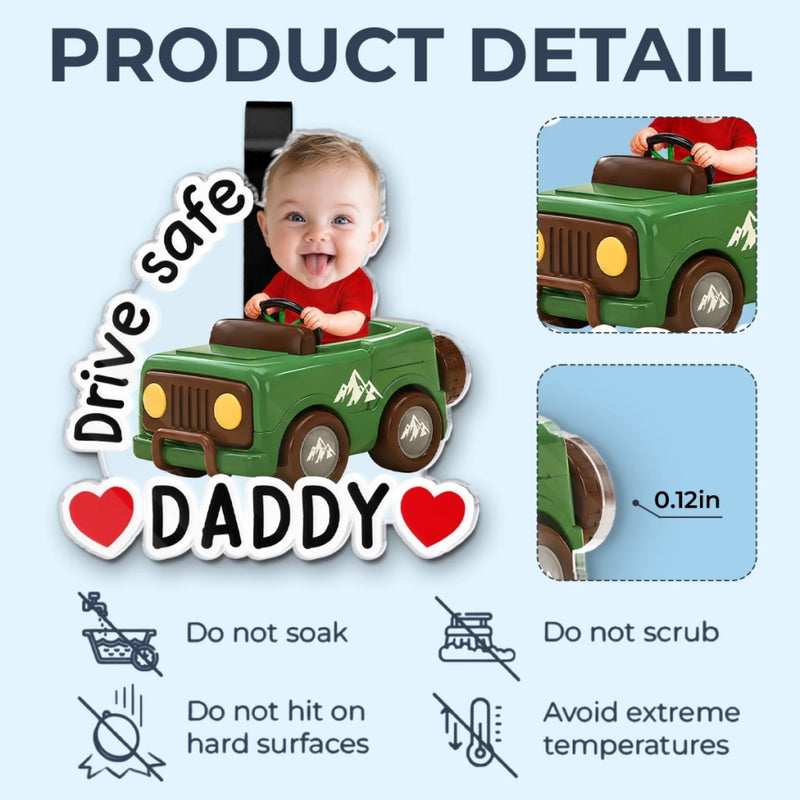 Custom Photo Acrylic Car Visor Clip - Personalized Father's Day Gifts For Dad, Grandpa - Tiny Rider, Big Love