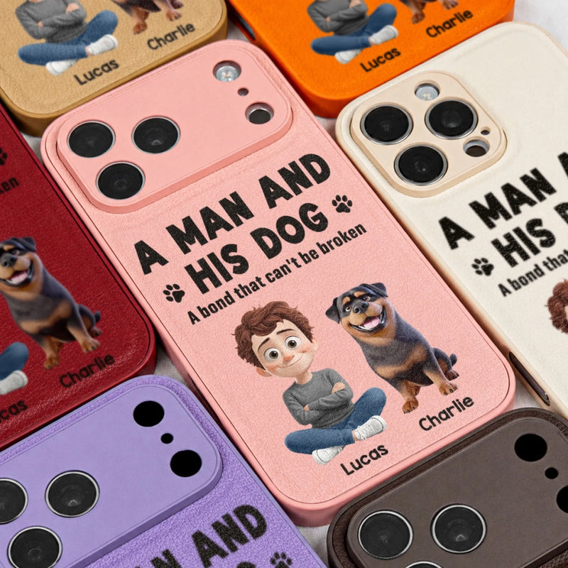 Custom Leather Phone Case - Personalized Father's Day Birthday Gifts For Dog Lovers, Dog Dad And Mom - Life Feels Better With Pets