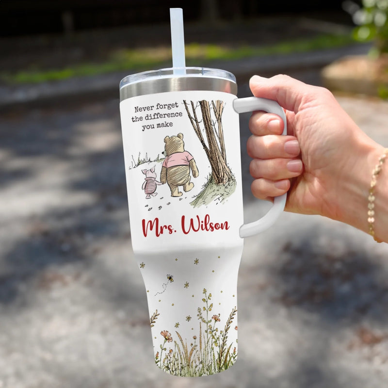 Custom 40 Oz Stainless Steel Tumbler With Handle - Personalized Birthday Gifts For Teachers - With Heart And Gratitude