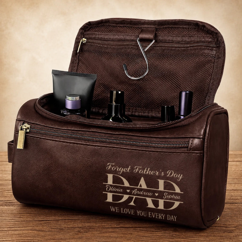 Custom Engraved Leather Toiletry Bag - Personalized Father's Day Birthday Gifts For Dad, Grandpa - Forever Thankful For Dad’s Love