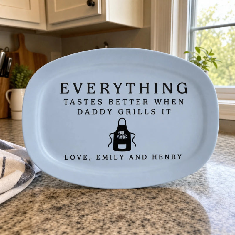 Custom Platter - Personalized Father's Day Birthday Gifts For Dad, Grandpa - Grill Master At Work