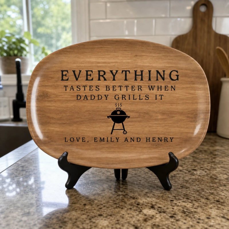 Custom Platter - Personalized Father's Day Birthday Gifts For Dad, Grandpa - Grill Master At Work