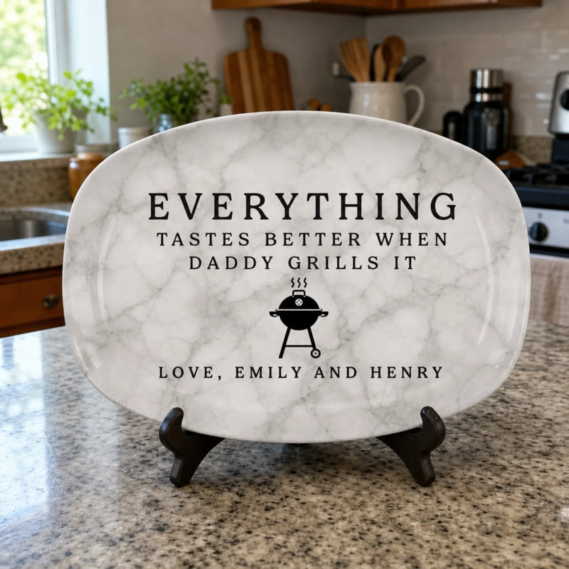 Custom Platter - Personalized Father's Day Birthday Gifts For Dad, Grandpa - Grill Master At Work