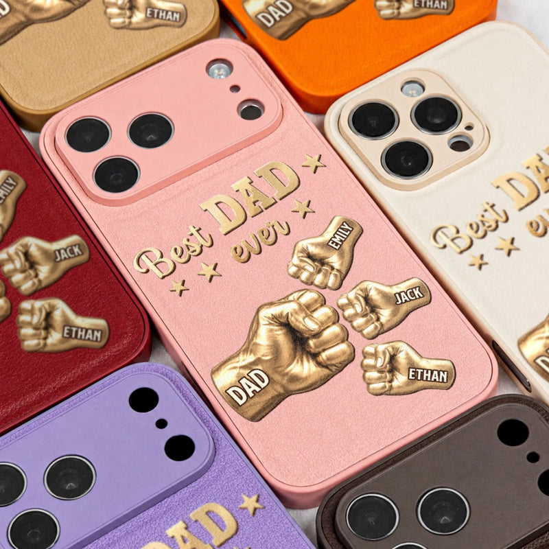 Custom Leather Phone Case - Personalized Father's Day Birthday Gifts For Dad, Grandpa - Forever Thankful For Dad