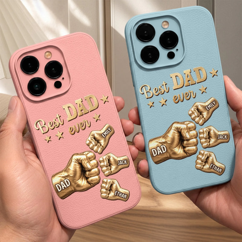 Custom Leather Phone Case - Personalized Father's Day Birthday Gifts For Dad, Grandpa - Forever Thankful For Dad