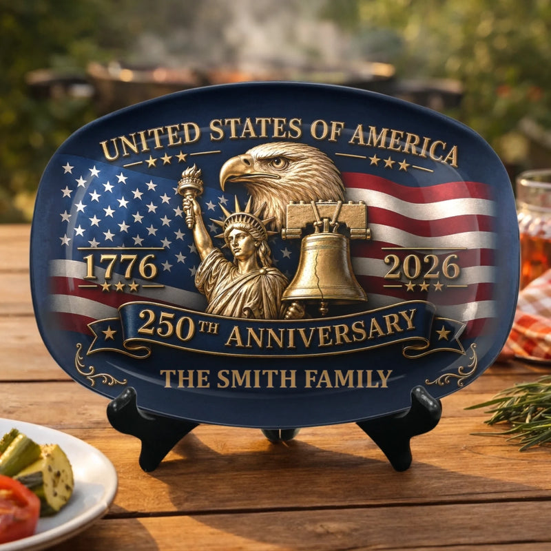 Custom Platter - Personalized America 250th Anniversary Gifts For Mom, Dad, Brother, Sister, Kids - 250 Years Of Freedom