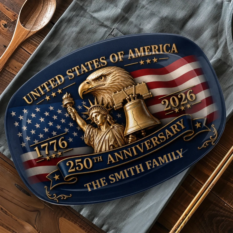 Custom Platter - Personalized America 250th Anniversary Gifts For Mom, Dad, Brother, Sister, Kids - 250 Years Of Freedom