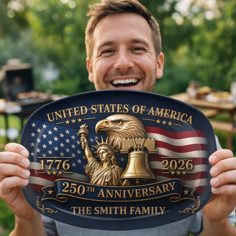 Custom Platter - Personalized America 250th Anniversary Gifts For Mom, Dad, Brother, Sister, Kids - 250 Years Of Freedom