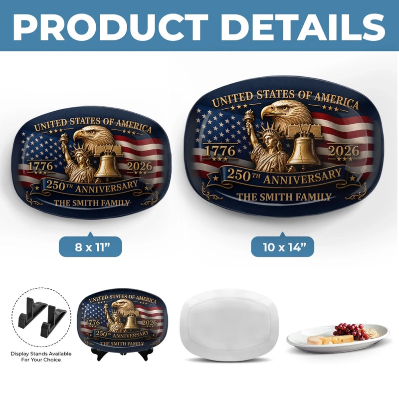 Custom Platter - Personalized America 250th Anniversary Gifts For Mom, Dad, Brother, Sister, Kids - 250 Years Of Freedom