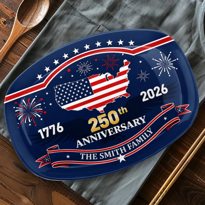 Custom Platter - Personalized America 250th Anniversary Gifts For Mom, Dad, Brother, Sister, Kids - Proud Hearts Proud Nation