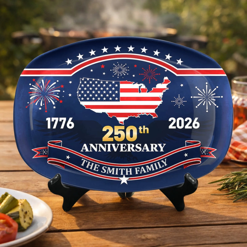 Custom Platter - Personalized America 250th Anniversary Gifts For Mom, Dad, Brother, Sister, Kids - Proud Hearts Proud Nation