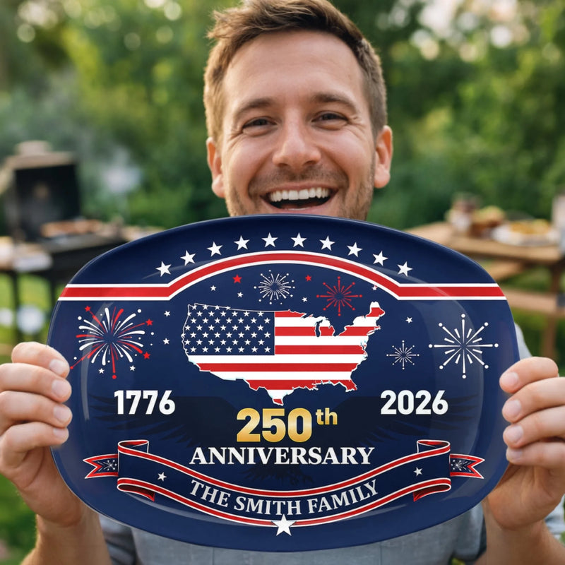 Custom Platter - Personalized America 250th Anniversary Gifts For Mom, Dad, Brother, Sister, Kids - Proud Hearts Proud Nation