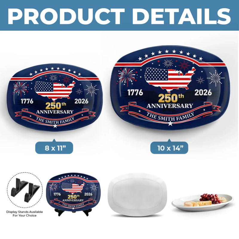 Custom Platter - Personalized America 250th Anniversary Gifts For Mom, Dad, Brother, Sister, Kids - Proud Hearts Proud Nation