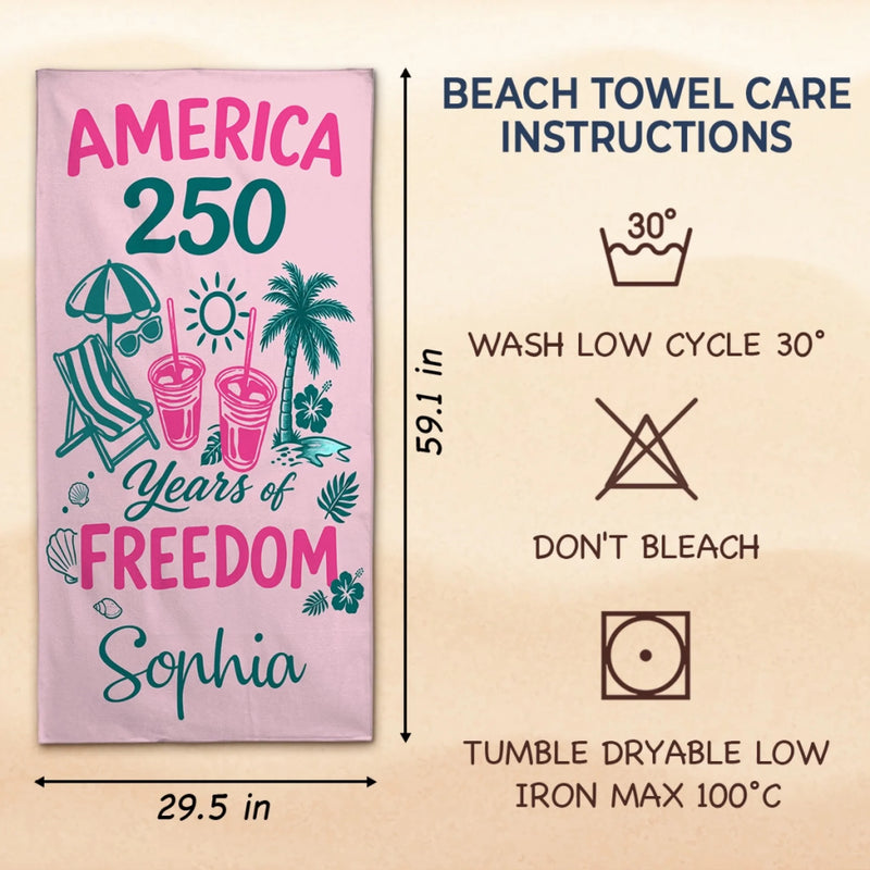 Custom Beach Towel - Personalized America 250th Anniversary, Summer Vacation And Travel Gifts For Mom, Dad, Brother, Sister, Kids - 250 Years Standing Strong