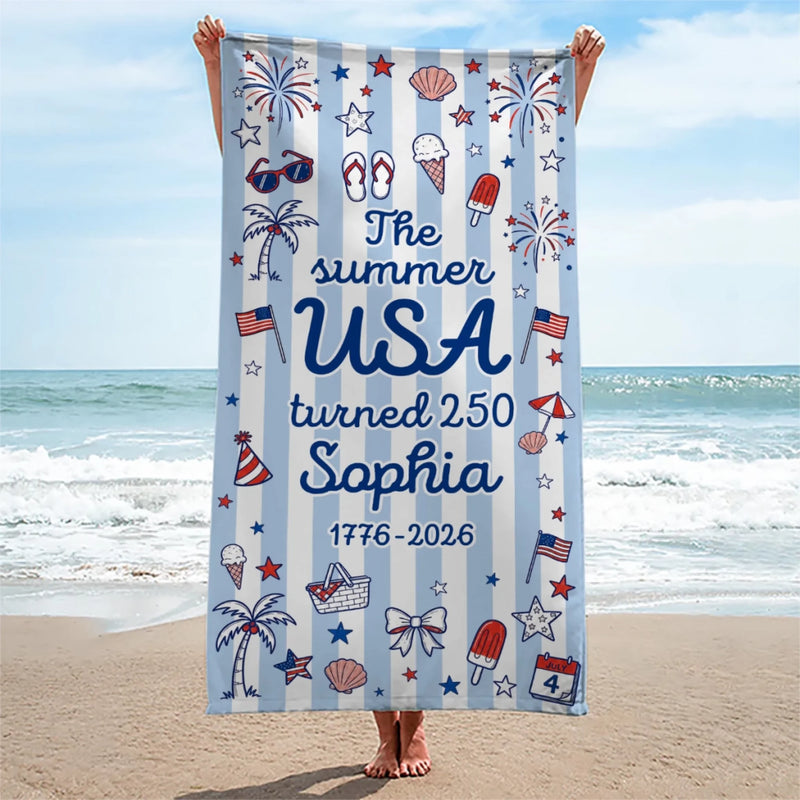 Custom Beach Towel - Personalized America 250th Anniversary, Summer Vacation And Travel Gifts For Mom, Dad, Brother, Sister, Kids - Freedom Never Goes Out Of Style