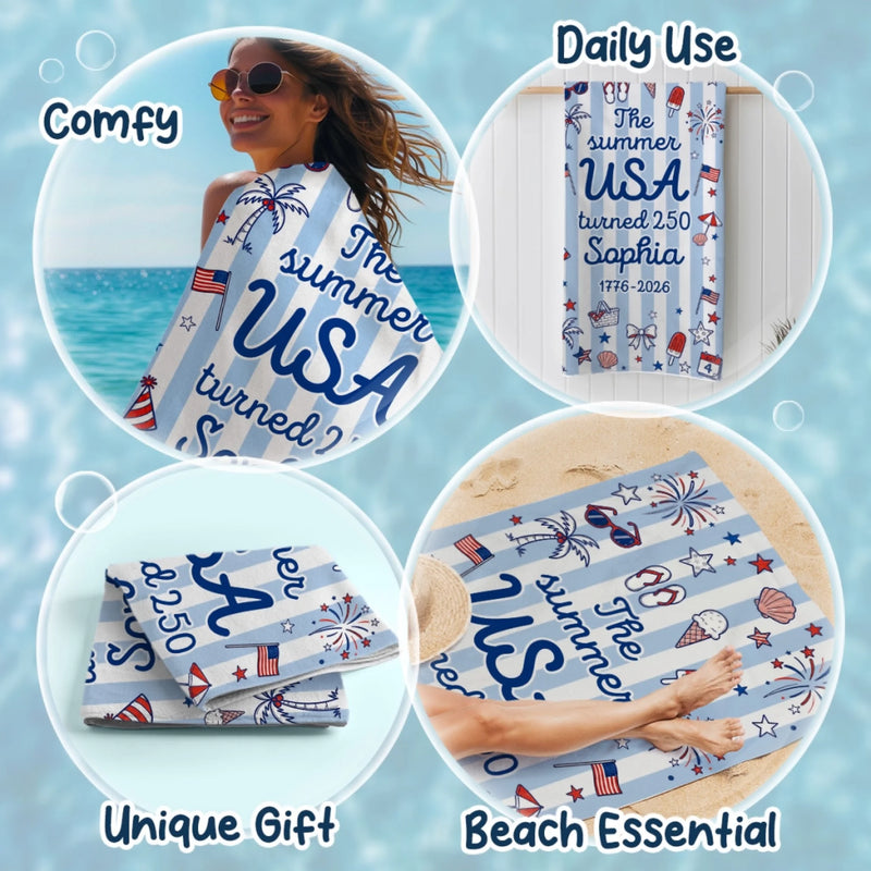 Custom Beach Towel - Personalized America 250th Anniversary, Summer Vacation And Travel Gifts For Mom, Dad, Brother, Sister, Kids - Freedom Never Goes Out Of Style
