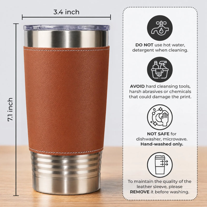 Custom Printed Leather Tumbler - Personalized Father's Day Birthday Gifts For Dad, Grandpa - Forever Grateful For Dad