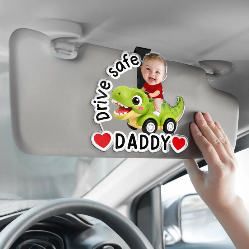 Custom Photo Acrylic Car Visor Clip - Personalized Father's Day Gifts For Dad, Grandpa - Riding Into Happy Memories