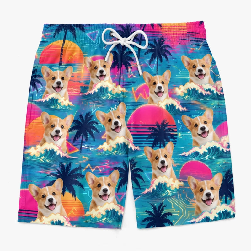 Custom Photo Tropical Hawaiian Aloha Men Beach Shorts - Personalized Summer Vacation And Travel Gifts For Dog Cat Lovers, Dog Dad And Mom, Cat Owners - Best Beach Buddy Ever