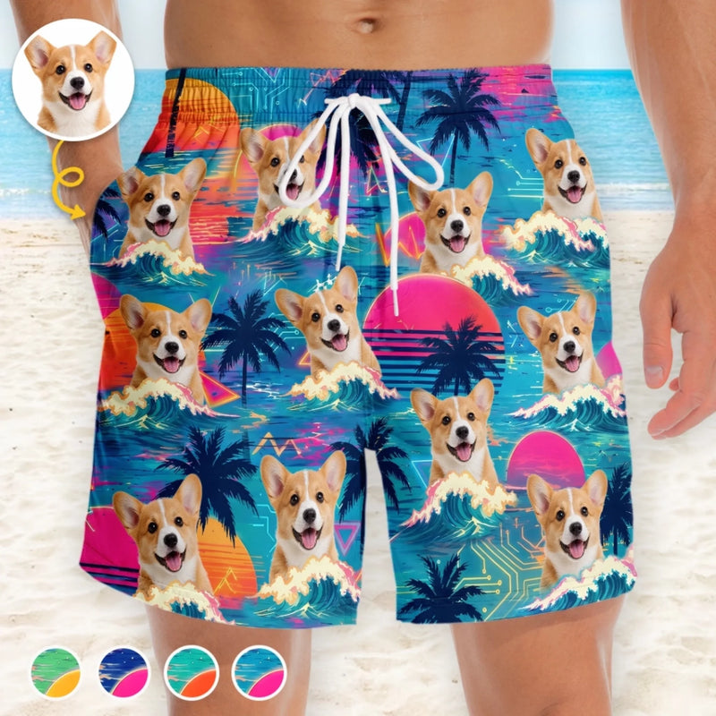 Custom Photo Tropical Hawaiian Aloha Men Beach Shorts - Personalized Summer Vacation And Travel Gifts For Dog Cat Lovers, Dog Dad And Mom, Cat Owners - Best Beach Buddy Ever