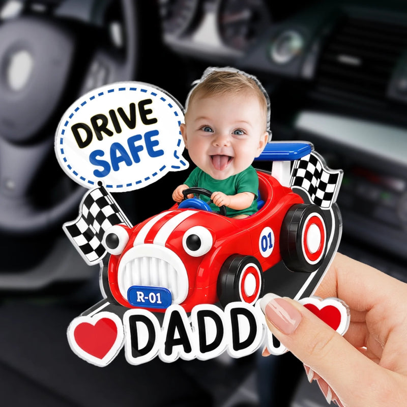 Custom Photo Acrylic Car Visor Clip - Personalized Father's Day Gifts For Dad, Grandpa - Tiny Smiles, Safe Miles
