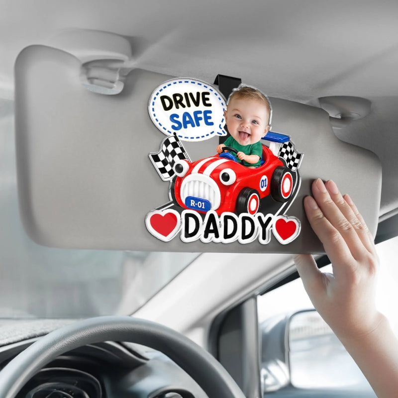 Custom Photo Acrylic Car Visor Clip - Personalized Father's Day Gifts For Dad, Grandpa - Tiny Smiles, Safe Miles