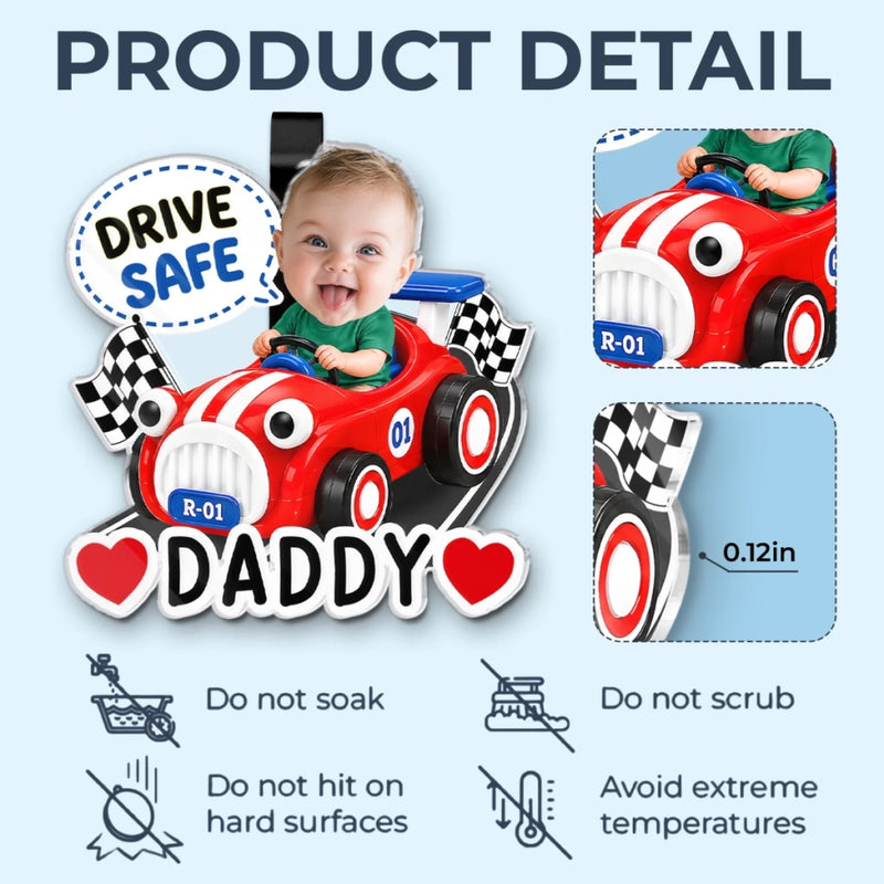 Custom Photo Acrylic Car Visor Clip - Personalized Father's Day Gifts For Dad, Grandpa - Tiny Smiles, Safe Miles