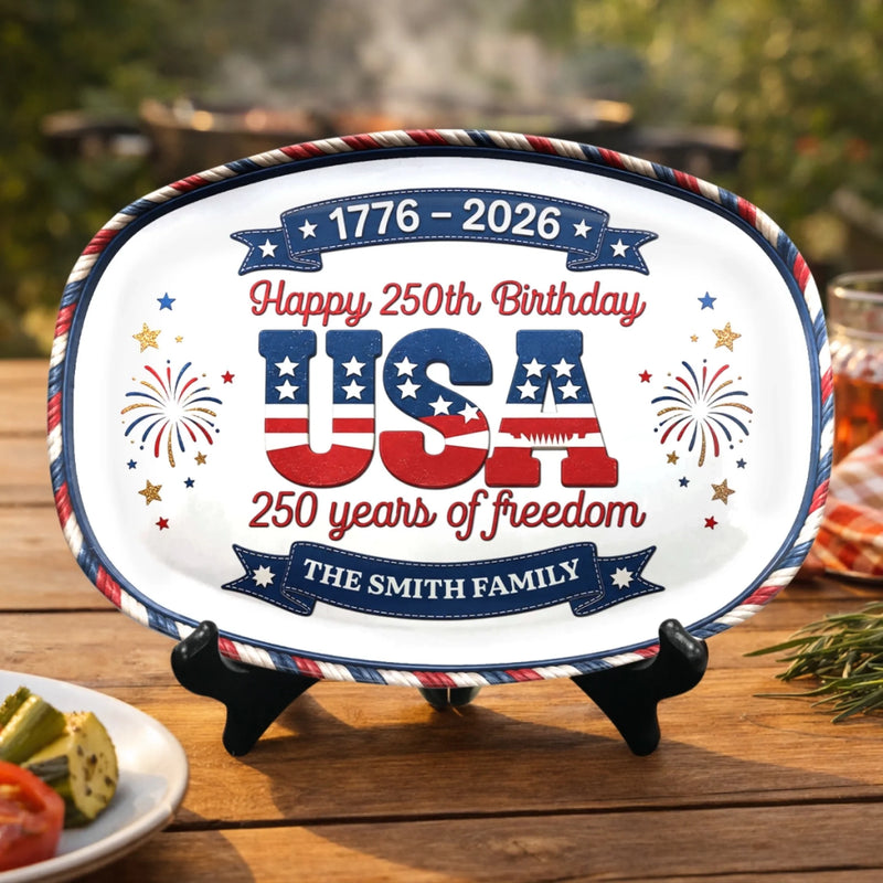 Custom Platter - Personalized America 250th Anniversary Gifts For Mom, Dad, Brother, Sister, Kids - Sweet Land Of Liberty