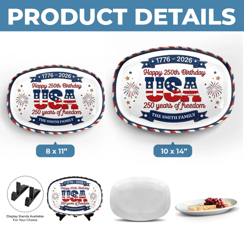 Custom Platter - Personalized America 250th Anniversary Gifts For Mom, Dad, Brother, Sister, Kids - Sweet Land Of Liberty