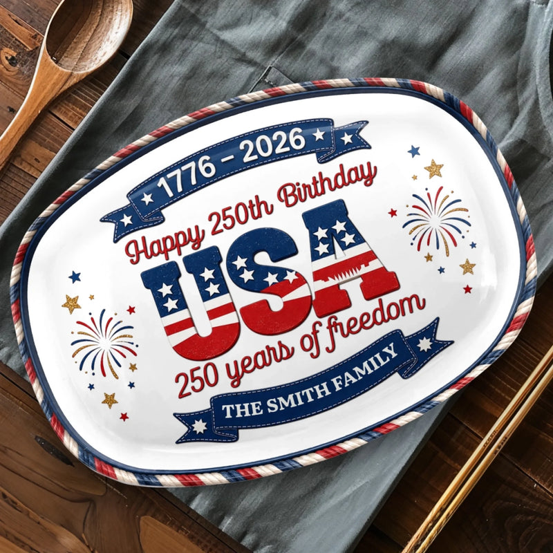 Custom Platter - Personalized America 250th Anniversary Gifts For Mom, Dad, Brother, Sister, Kids - Sweet Land Of Liberty