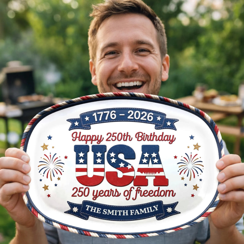 Custom Platter - Personalized America 250th Anniversary Gifts For Mom, Dad, Brother, Sister, Kids - Sweet Land Of Liberty
