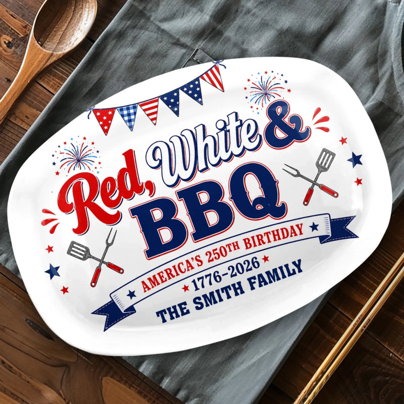 Custom Platter - Personalized America 250th Anniversary Gifts For Mom, Dad, Brother, Sister, Kids - Sparklers, Sauce And Freedom