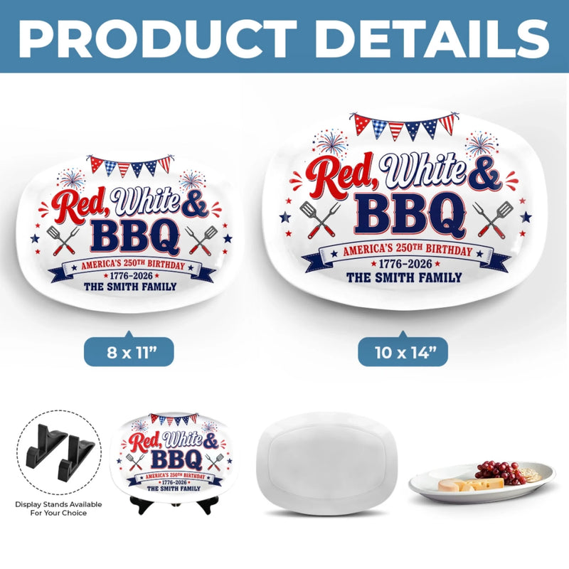 Custom Platter - Personalized America 250th Anniversary Gifts For Mom, Dad, Brother, Sister, Kids - Sparklers, Sauce And Freedom