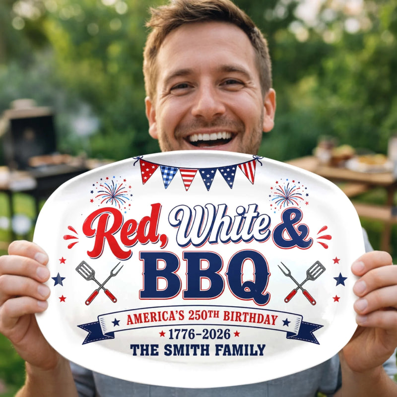 Custom Platter - Personalized America 250th Anniversary Gifts For Mom, Dad, Brother, Sister, Kids - Sparklers, Sauce And Freedom